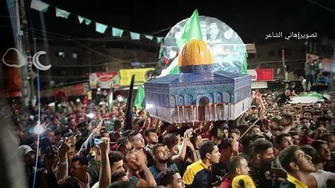 جشن پیروزی باشنده گان غزه پس از اعلام آتش‌بس
