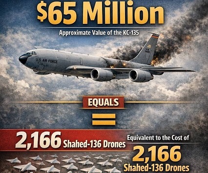 د بوینګ KC-135 او د ایران شاهد 136 ډرون ترمنځ د قیمتي توپیر راپور