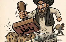 شخصي مع عمامة ولحية طويلة ينهب المنازل المدمرة ويحمل النقود